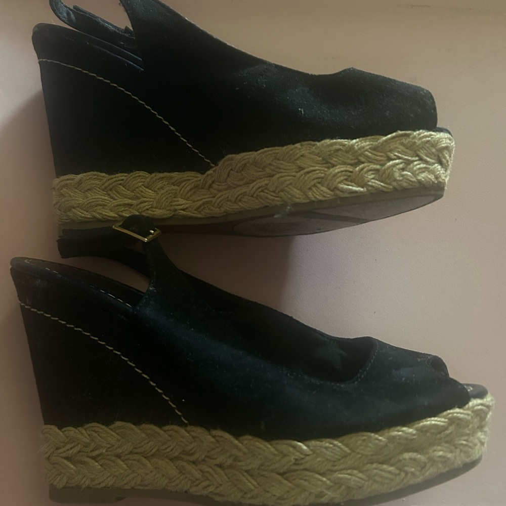 Brash Black and Tan Wedge Espadrilles
